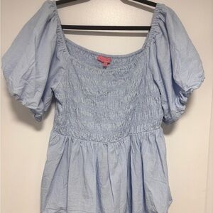 Simply Southern Light Blue Smocked Blouse